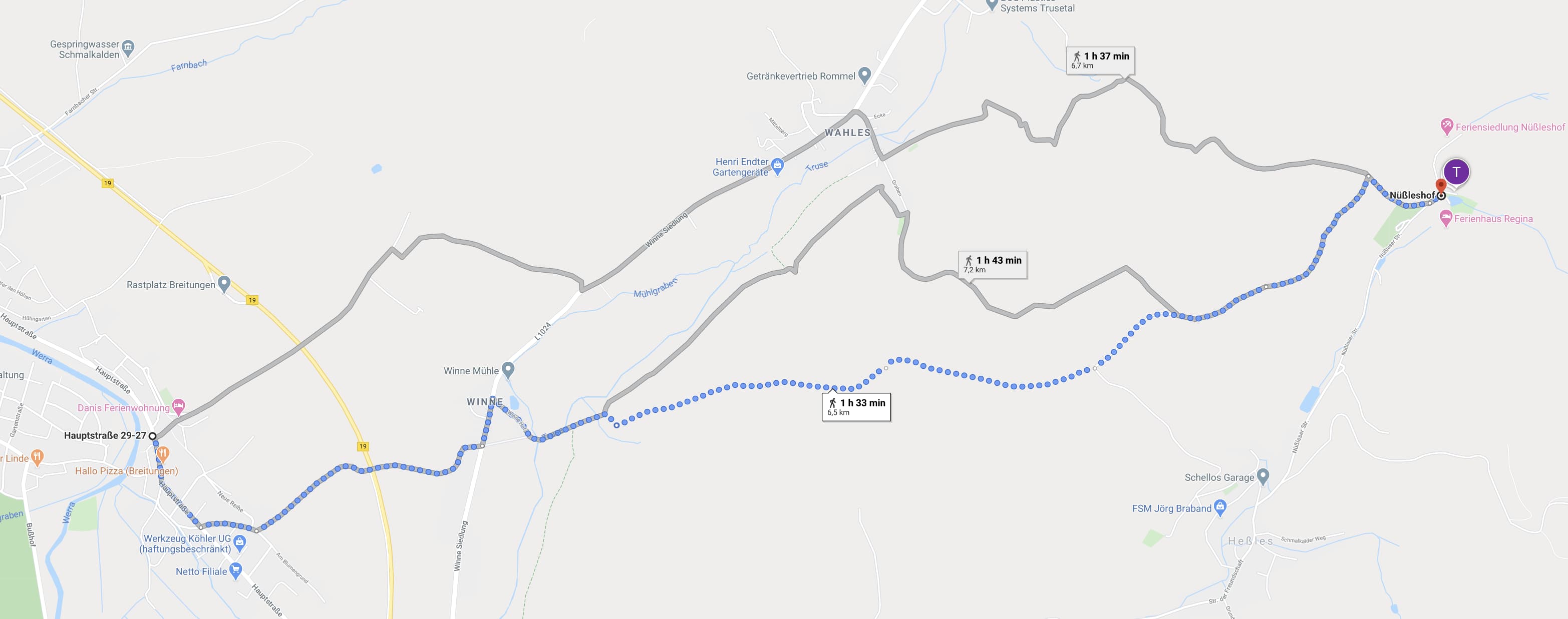 Karte: Von Breitungen zum Nüßleshof